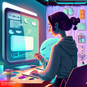 Firefly-a-22-years-girl-creating-a-website-that-is-generating-lots-of-money-in-a-super-creative-room